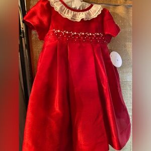 Edgehill Collection Girls 12M bright Valentine Red Dress with White Trim & pants